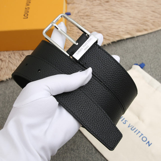 BELT VENDOME 35CM IN BLACK SMOOTH CALFSKIN WITH SILVER BUCKLE EMBOSSED LOGO