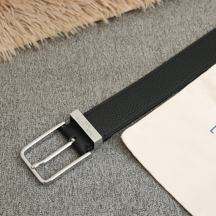 BELT VENDOME 35CM IN BLACK SMOOTH CALFSKIN WITH SILVER BUCKLE EMBOSSED LOGO