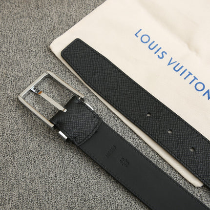 BELT VENDOME 35CM IN BLACK SMOOTH CALFSKIN WITH SILVER LV LETTER BUCKLE