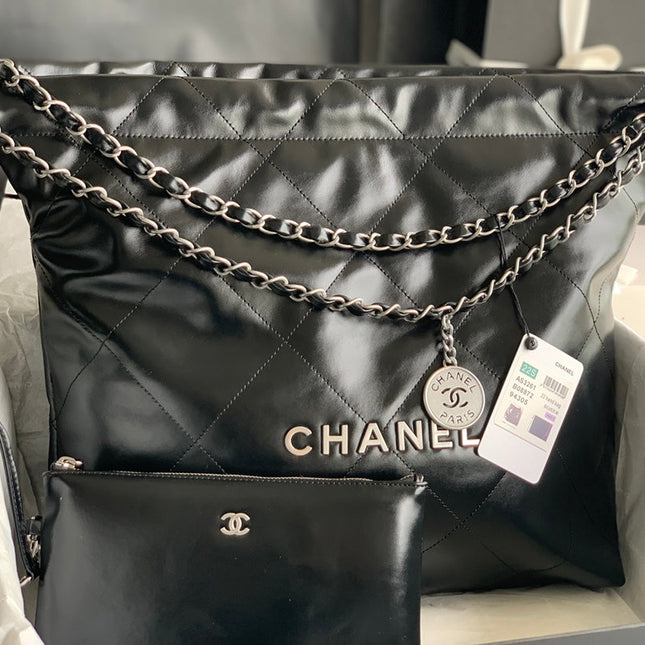 CC LARGE 42 HANDBAG IN BLACK SHINY CALFSKIN SILVER HARDWARE