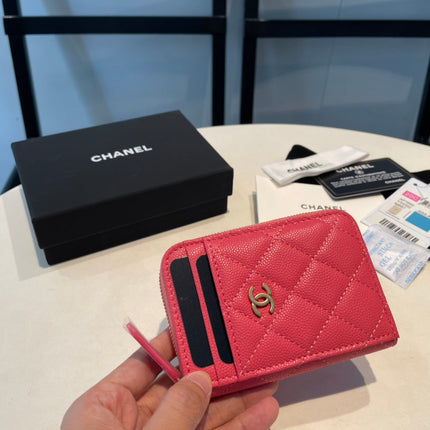 CC ZIPPED COIN PURSE 11 RED PINK GRAINED CALFSKIN
