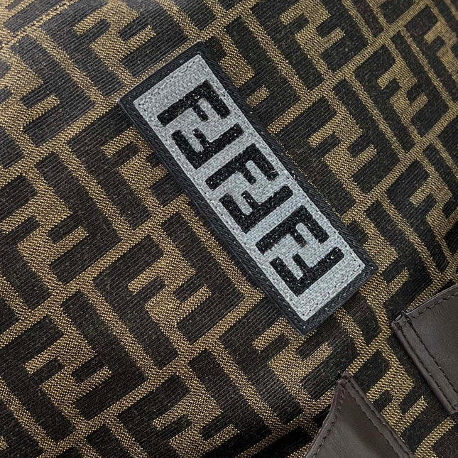 FENDI STRIKE LARGE 46 FF MOCHA BROWN JACQUARD FABRIC BACKPACK