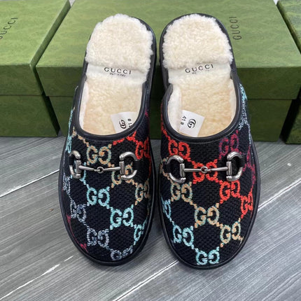 GG SUPREME MULE IN COLORFUL CANVAS AND WOOL LINING