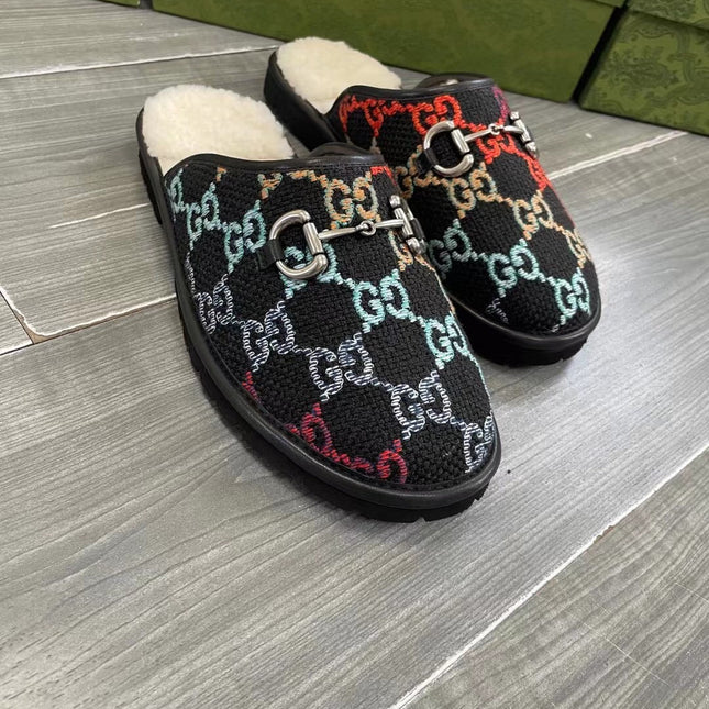 GG SUPREME MULE IN COLORFUL CANVAS AND WOOL LINING