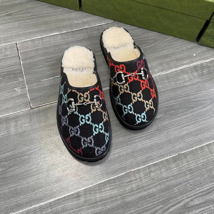 GG SUPREME MULE IN COLORFUL CANVAS AND WOOL LINING