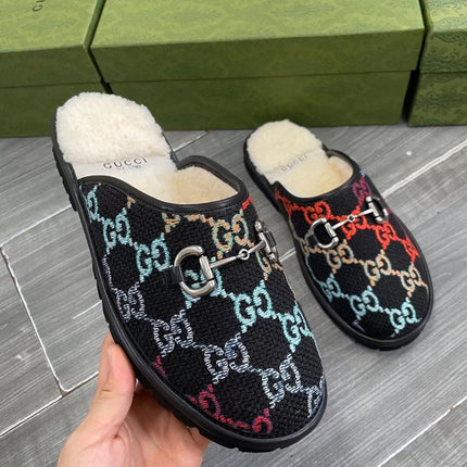 GG SUPREME MULE IN COLORFUL CANVAS AND WOOL LINING