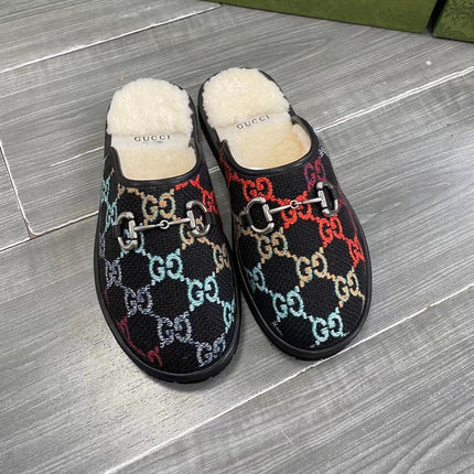 GG SUPREME MULE IN COLORFUL CANVAS AND WOOL LINING
