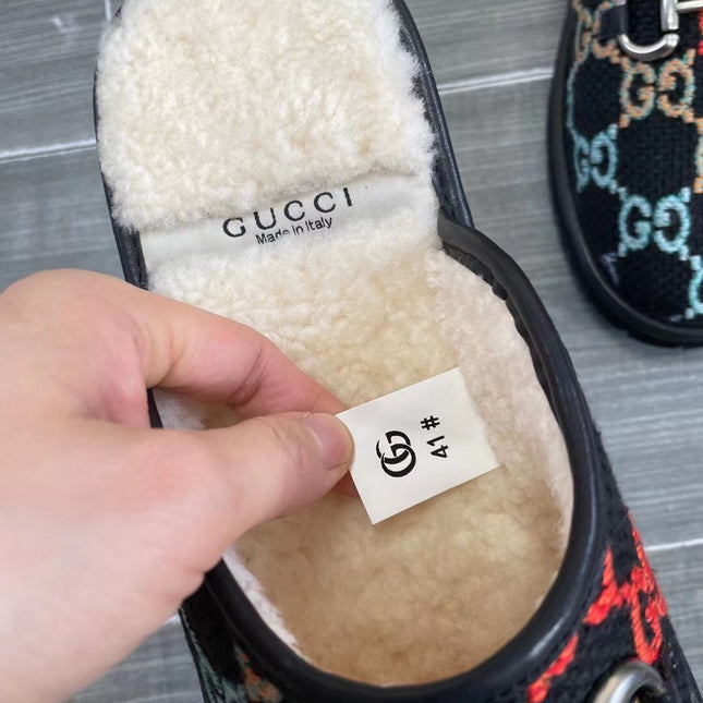 GG SUPREME MULE IN COLORFUL CANVAS AND WOOL LINING