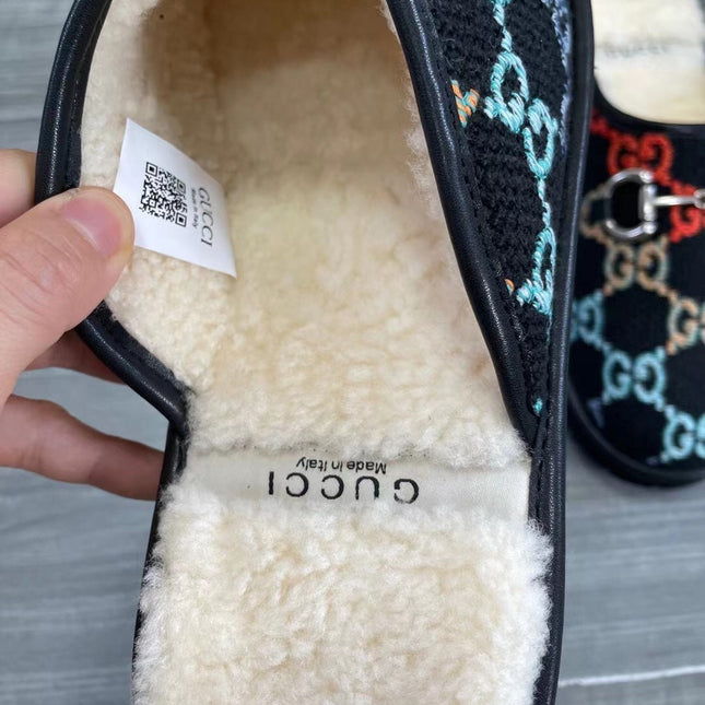 GG SUPREME MULE IN COLORFUL CANVAS AND WOOL LINING