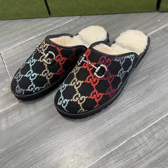 GG SUPREME MULE IN COLORFUL CANVAS AND WOOL LINING