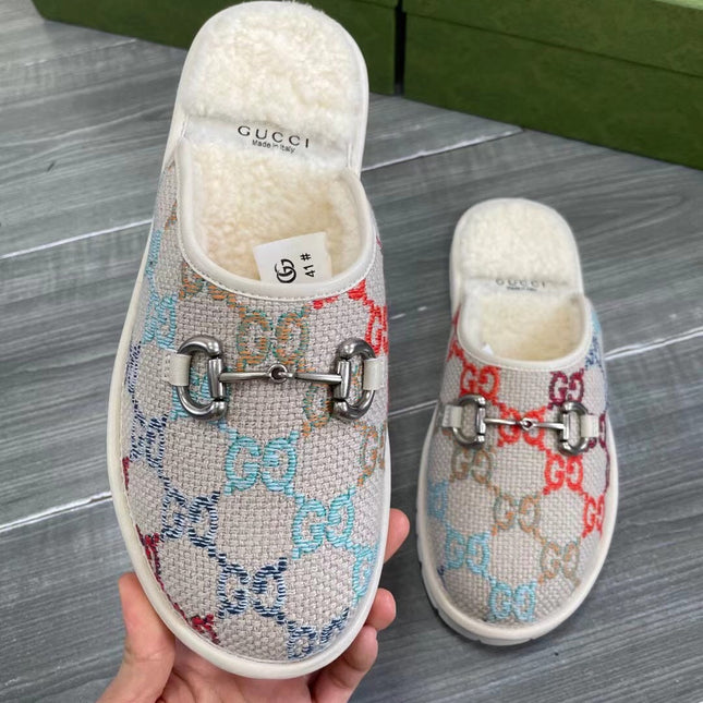 GG SUPREME MULE IN COLORFUL CANVAS AND WOOL LINING