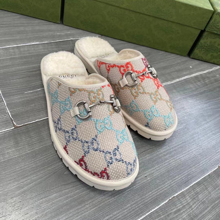 GG SUPREME MULE IN COLORFUL CANVAS AND WOOL LINING