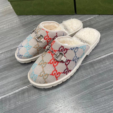 GG SUPREME MULE IN COLORFUL CANVAS AND WOOL LINING