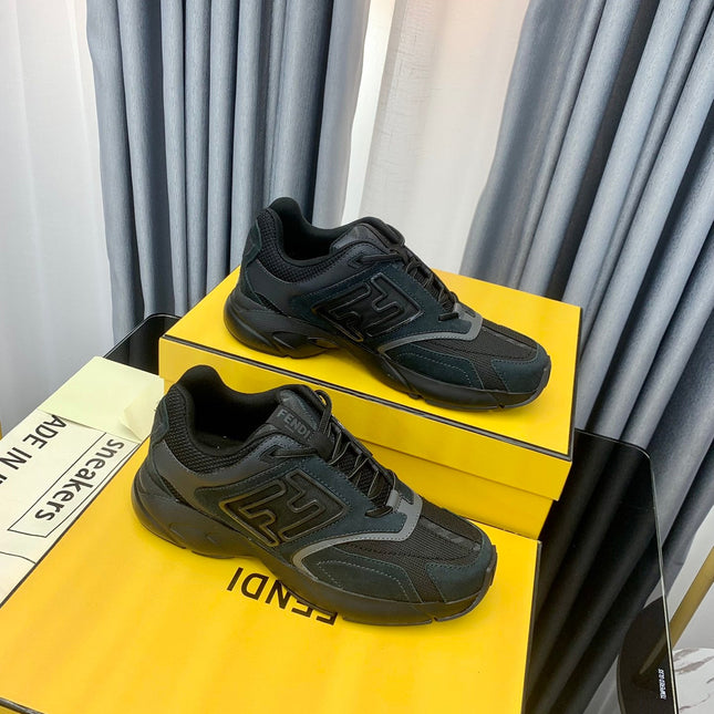 FENDI FASTER TRAINER IN BLACK CALFSKIN AND SUEDE