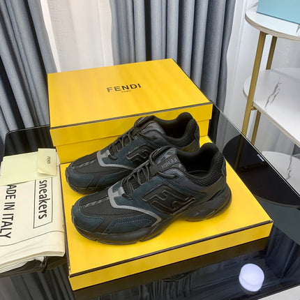 FENDI FASTER TRAINER IN BLACK CALFSKIN AND SUEDE
