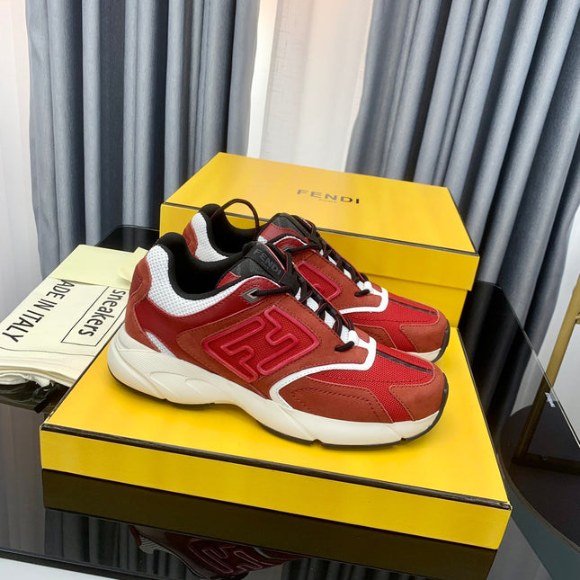 FENDI FASTER TRAINER IN BURGUNDY RED SUEDE AND CALFSKIN