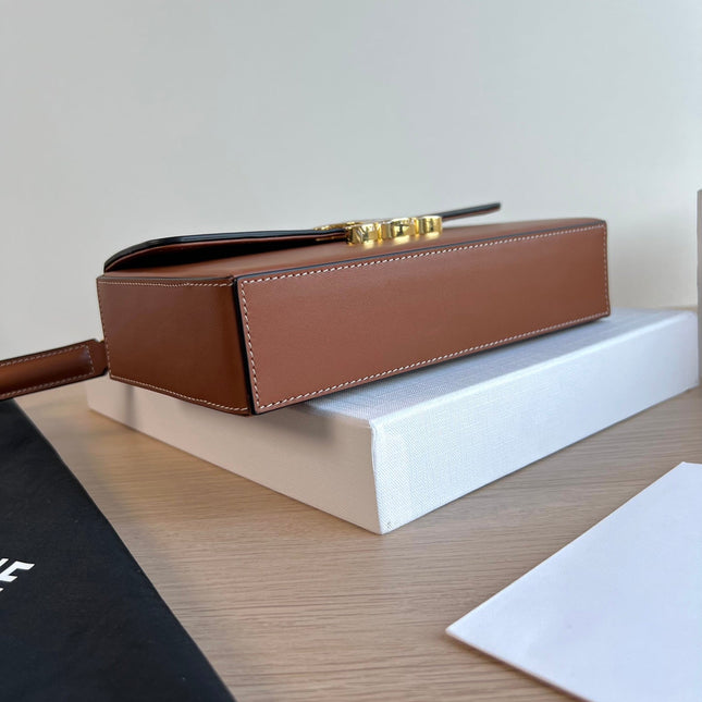 BOX TRIPHOME 22 CINNAMON BROWN CALFSKIN BAG