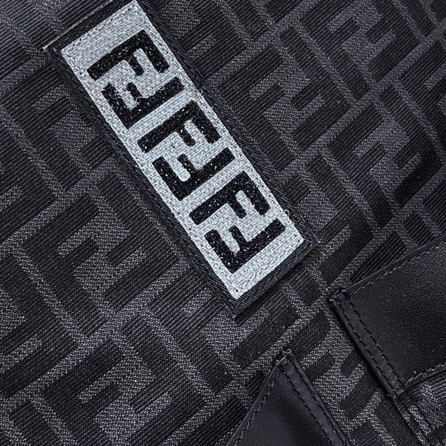 FENDI STRIKE LARGE 46 FF BLACK JACQUARD FABRIC BACKPACK