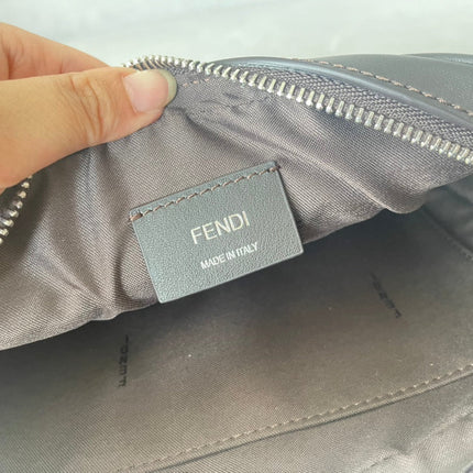 FENDI ROMA 22 CLUTCH BAG IN CHOCOLATE BROWN FF CALFSKIN SILVER HARDWARE WITH GOLDEN LOGO