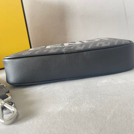 FENDI ROMA 22 CLUTCH BAG IN DARK GREY FF CALFSKIN SILVER HARDWARE WITH WHITE LOGO