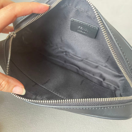 FENDI ROMA 22 CLUTCH BAG IN DARK GREY FF CALFSKIN SILVER HARDWARE WITH WHITE LOGO