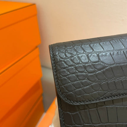 HM CLUTCH CONSTANCE 20.5 BLACK CROCODILE SKIN