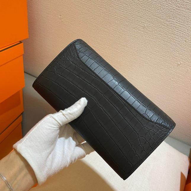 HM CLUTCH CONSTANCE 20.5 BLACK CROCODILE SKIN