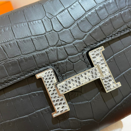 HM CLUTCH CONSTANCE 20.5 BLACK CROCODILE SKIN