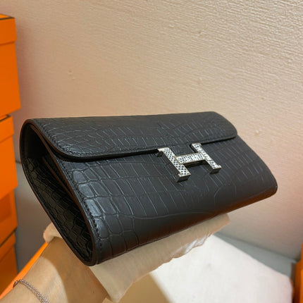 HM CLUTCH CONSTANCE 20.5 BLACK CROCODILE SKIN