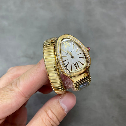 SERPENTI TUBOGAS QUARTZ YELLOW GOLD ATTACHED DIAMOND BEZEL SILVER OPALINE DIAL