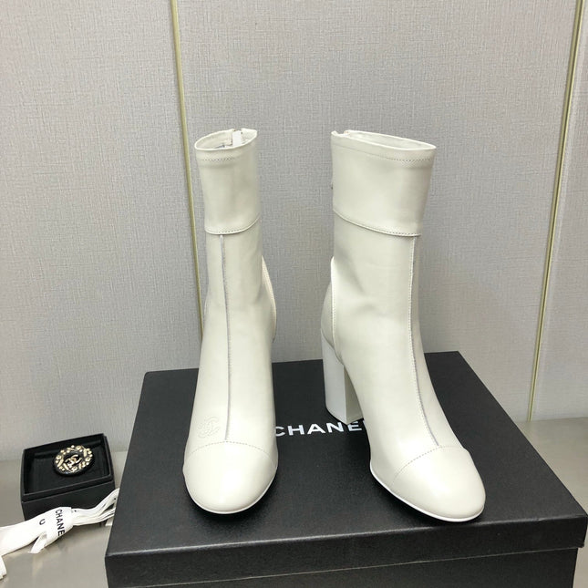 HIGH HEEL ANKLE BOOTS IN WHITE CALFSKIN