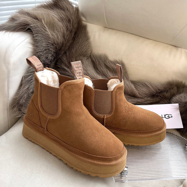 NEUMEL PLATFORM CHELSEA BOOT IN CIDER BROWN SUEDE