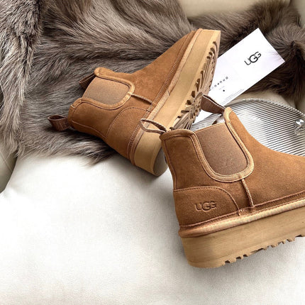 NEUMEL PLATFORM CHELSEA BOOT IN CIDER BROWN SUEDE