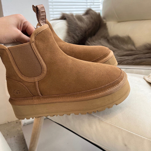 NEUMEL PLATFORM CHELSEA BOOT IN CIDER BROWN SUEDE
