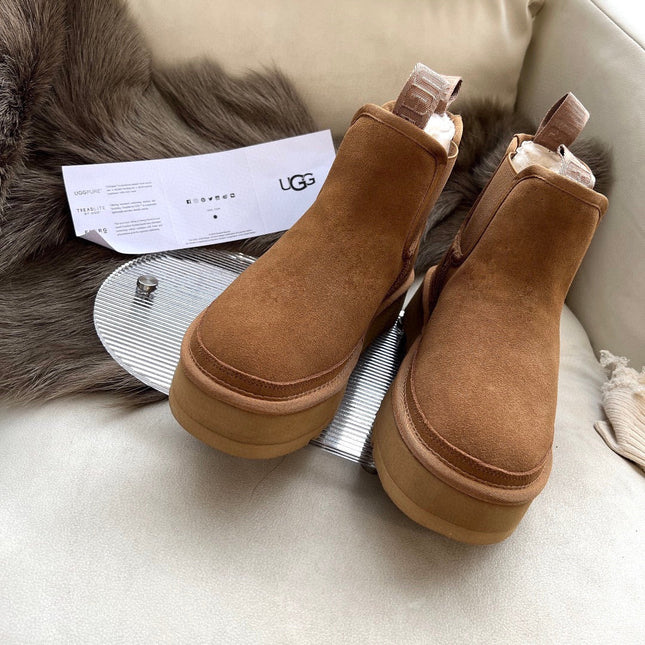 NEUMEL PLATFORM CHELSEA BOOT IN CIDER BROWN SUEDE