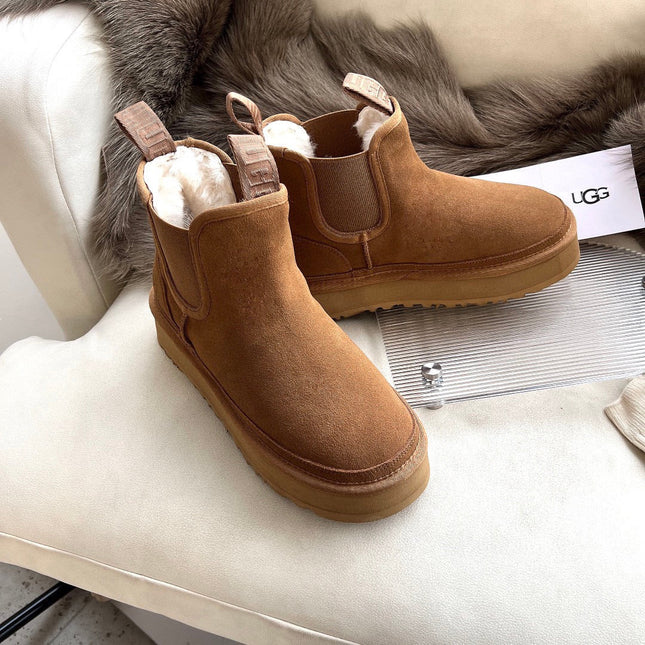 NEUMEL PLATFORM CHELSEA BOOT IN CIDER BROWN SUEDE