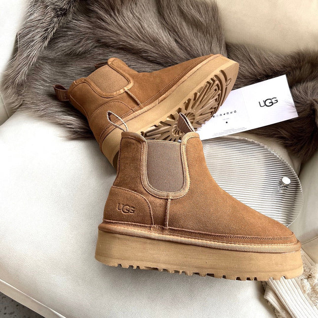 NEUMEL PLATFORM CHELSEA BOOT IN CIDER BROWN SUEDE