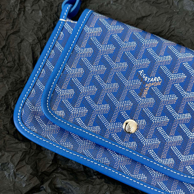 PLUMET POCKET WALLET 20 IN SAPPHIRE BLUE GOYARDINE CANVAS AND LAMBSKIN TRIM