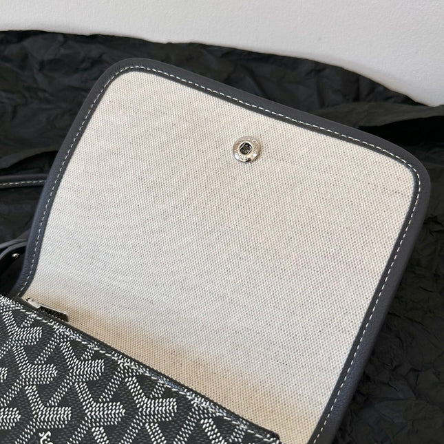 PLUMET POCKET WALLET 20 IN GREY BLACK GOYARDINE CANVAS AND LAMBSKIN TRIM