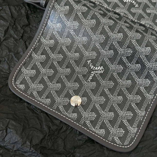 PLUMET POCKET WALLET 20 IN GREY BLACK GOYARDINE CANVAS AND LAMBSKIN TRIM