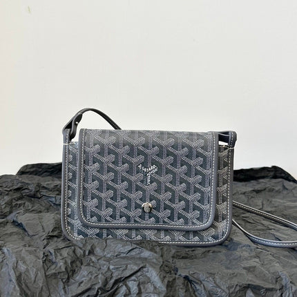 PLUMET POCKET WALLET 20 IN GREY BLACK GOYARDINE CANVAS AND LAMBSKIN TRIM