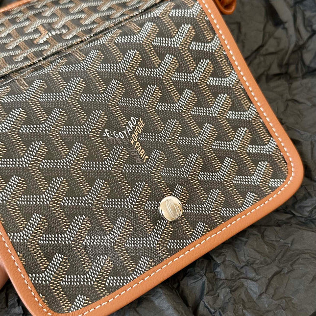 PLUMET POCKET WALLET 20 IN BLACK GOYARDINE CANVAS AND TAN LAMBSKIN TRIM