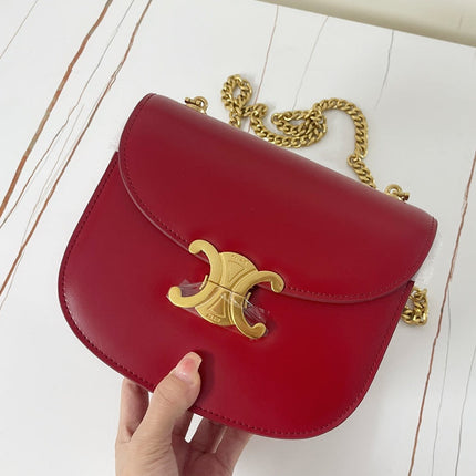 TRIPHOME 19 SADDLE BAG CHERRY RED CALFSKIN