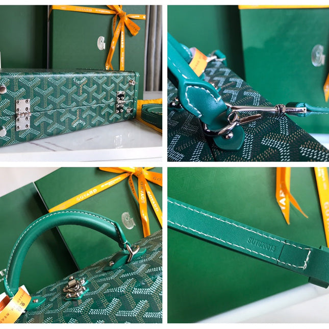 GRAND HÔTEL TRUNK BAG 24 IN GREEN GOYARDINE CANVAS AND CALFSKIN