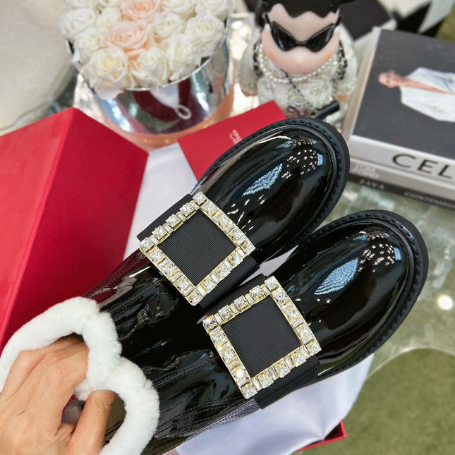 VIV' RANGERS CHELSEA BOOTIES IN PATENT BLACK CALFSKIN FLEECE LINING