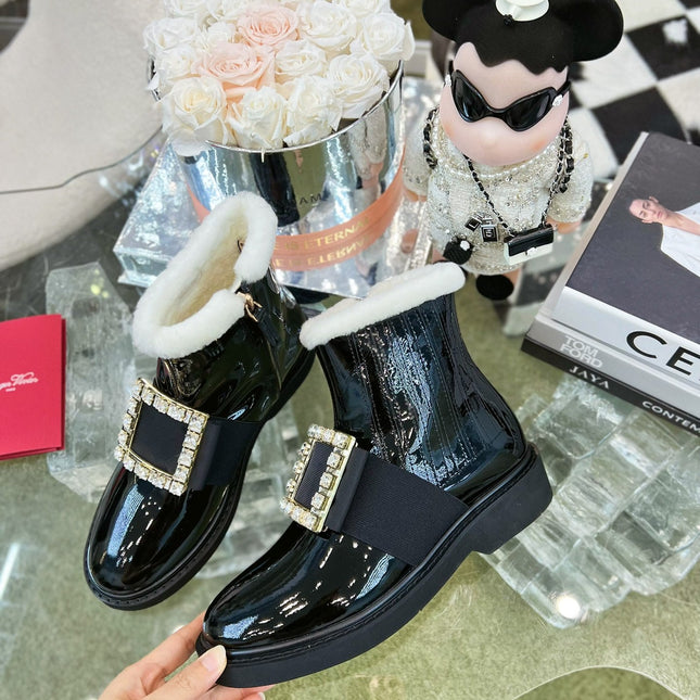 VIV' RANGERS CHELSEA BOOTIES IN PATENT BLACK CALFSKIN FLEECE LINING
