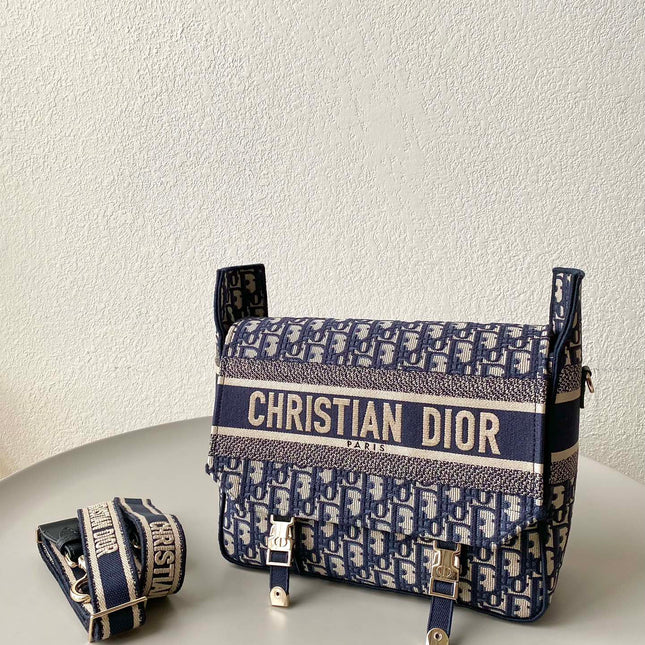 MEDIUM DIORCAMP BAG 28 OBLIQUE BLUE EMBROIDERY