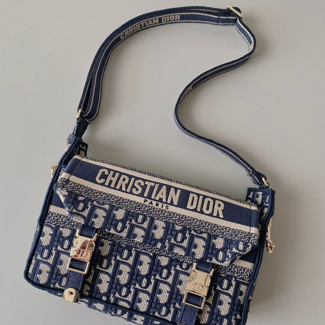 SMALL DIORCAMP BAG 23 OBLIQUE BLUE EMBROIDERY