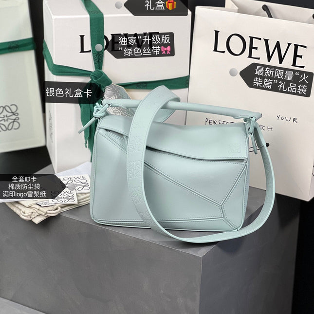 LOE MINI 18 PUZZLE BAG IN LIGHT BLUE SATIN CALFSKIN