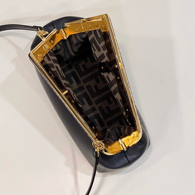 FENDI FIRST SMALL 26 BLACK LEATHER BAG WITH EXOTIC DETAILS